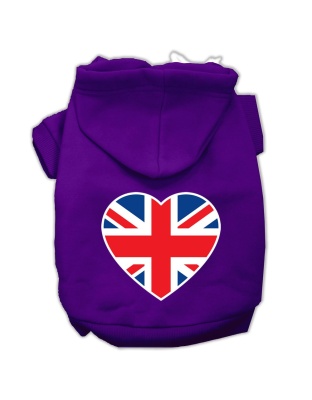 British Flag Heart Screen Print Pet Hoodies Purple Size Lg