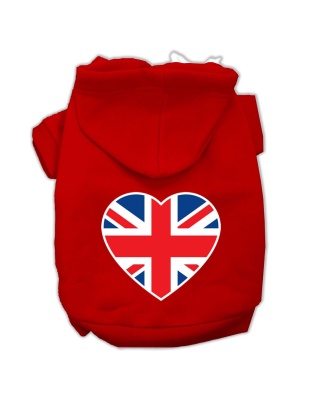 British Flag Heart Screen Print Pet Hoodies Red Size Med
