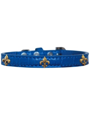 Bronze Fleur De Lis Widget Croc Dog Collar Blue Size 10