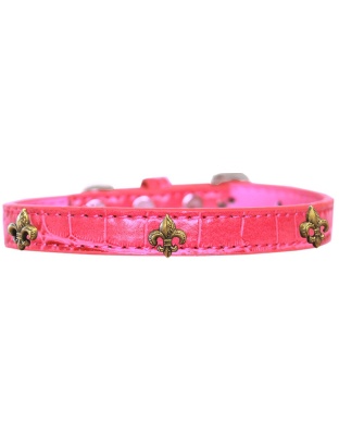 Bronze Fleur De Lis Widget Croc Dog Collar Bright Pink Size 10