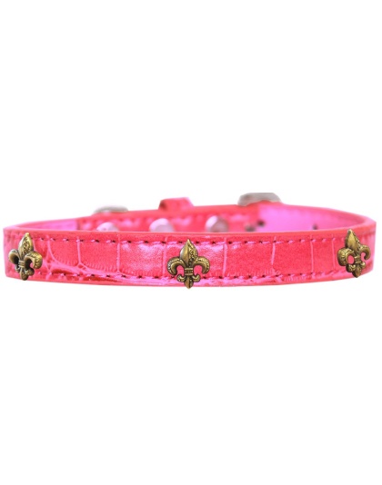Bronze Fleur De Lis Widget Croc Dog Collar Bright Pink Size 10