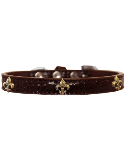 Bronze Fleur De Lis Widget Croc Dog Collar Chocolate Size 10