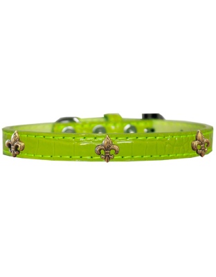 Bronze Fleur De Lis Widget Croc Dog Collar Lime Green Size 10