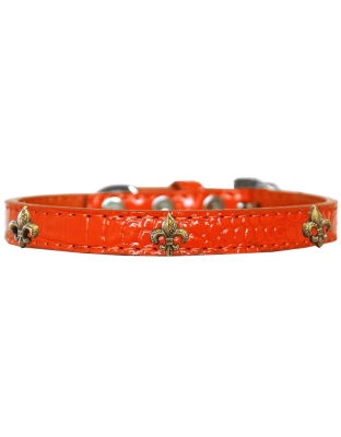 Bronze Fleur De Lis Widget Croc Dog Collar Orange Size 10