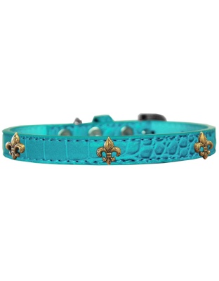 Bronze Fleur De Lis Widget Croc Dog Collar Turquoise Size 10