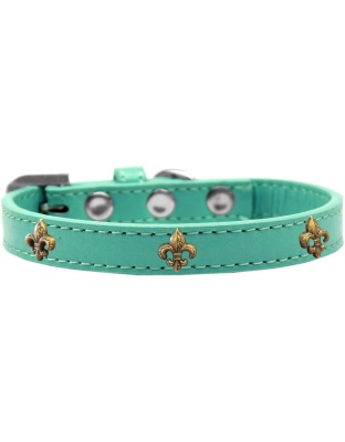 Bronze Fleur De Lis Widget Dog Collar Aqua Size 10