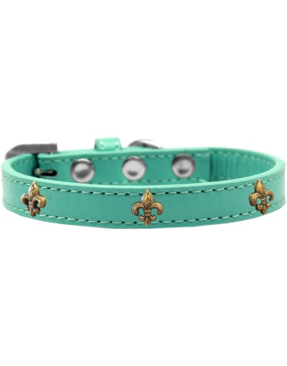 Bronze Fleur De Lis Widget Dog Collar Aqua Size 10