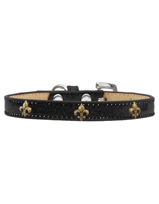 Bronze Fleur De Lis Widget Dog Collar Black Ice Cream Size 10