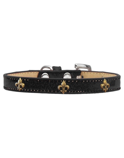 Bronze Fleur De Lis Widget Dog Collar Black Ice Cream Size 10