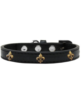 Bronze Fleur De Lis Widget Dog Collar Black Size 10
