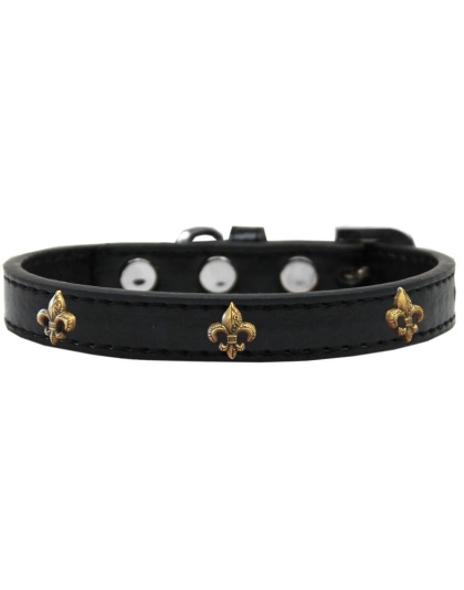 Bronze Fleur De Lis Widget Dog Collar Black Size 10