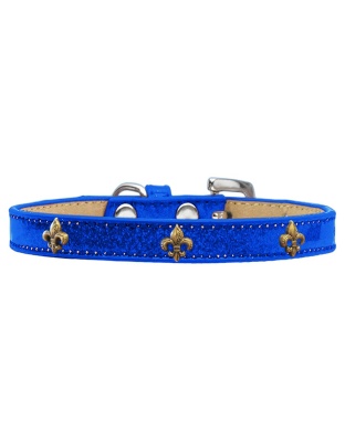 Bronze Fleur De Lis Widget Dog Collar Blue Ice Cream Size 10