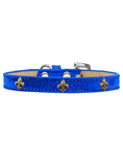 Bronze Fleur De Lis Widget Dog Collar Blue Ice Cream Size 10