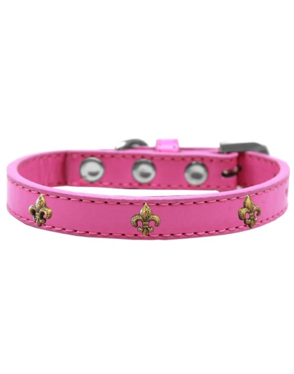 Bronze Fleur De Lis Widget Dog Collar Bright Pink Size 10