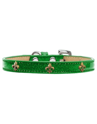 Bronze Fleur De Lis Widget Dog Collar Emerald Green Ice Cream Size 10
