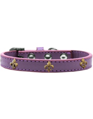 Bronze Fleur De Lis Widget Dog Collar Lavender Size 10