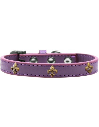 Bronze Fleur De Lis Widget Dog Collar Lavender Size 10