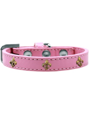 Bronze Fleur De Lis Widget Dog Collar Light Pink Size 10