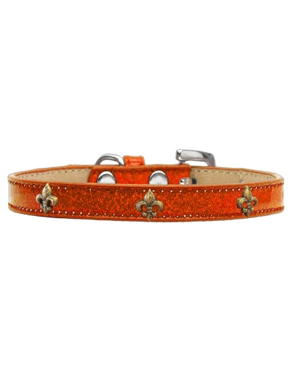 Bronze Fleur De Lis Widget Dog Collar Orange Ice Cream Size 10