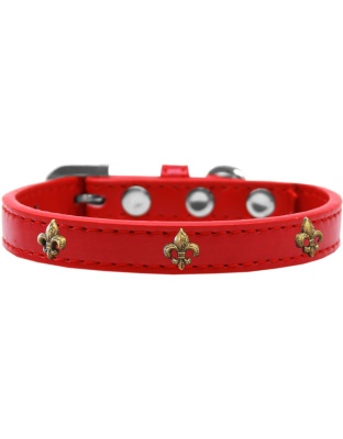 Bronze Fleur De Lis Widget Dog Collar Red Size 10