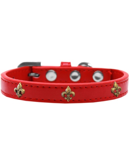 Bronze Fleur De Lis Widget Dog Collar Red Size 10