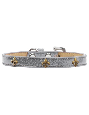 Bronze Fleur De Lis Widget Dog Collar Silver Ice Cream Size 10