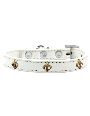 Bronze Fleur De Lis Widget Dog Collar White Size 10
