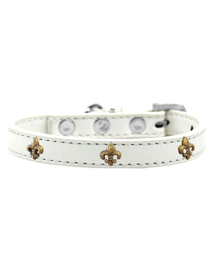 Bronze Fleur De Lis Widget Dog Collar White Size 10