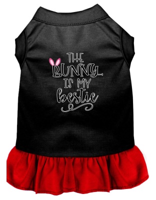 Bunny is my Bestie Screen Print Dog Dress Black with Red Lg