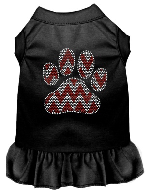 Candy Cane Chevron Paw Rhinestone Dog Dress Black 4X