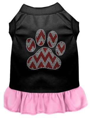 Candy Cane Chevron Paw Rhinestone Dog Dress Black with Light Pink Lg