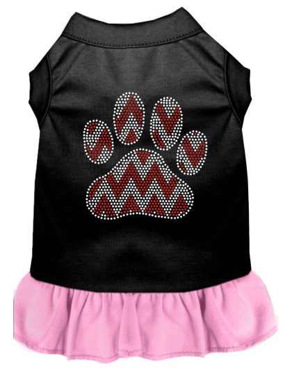 Candy Cane Chevron Paw Rhinestone Dog Dress Black with Light Pink Lg