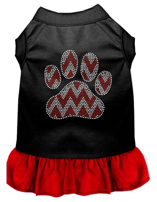 Candy Cane Chevron Paw Rhinestone Dog Dress Black with Red Lg