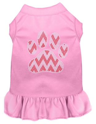 Candy Cane Chevron Paw Rhinestone Dog Dress Light Pink 4X