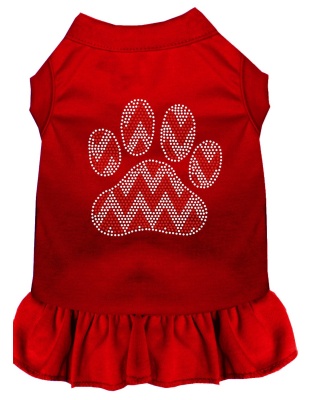 Candy Cane Chevron Paw Rhinestone Dog Dress Red 4X