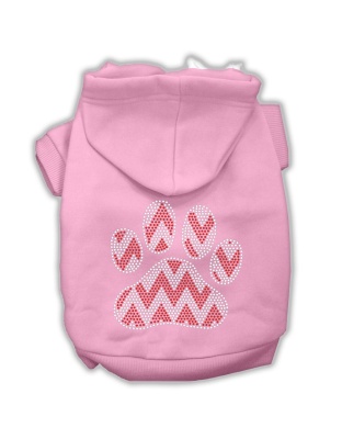 Candy Cane Chevron Paw Rhinestone Dog Hoodie Light Pink L