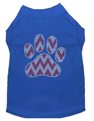 Candy Cane Chevron Paw Rhinestone Dog Shirt Blue Lg