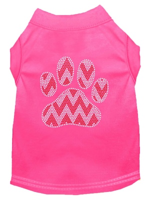Candy Cane Chevron Paw Rhinestone Dog Shirt Bright Pink Lg