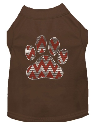 Candy Cane Chevron Paw Rhinestone Dog Shirt Brown Lg