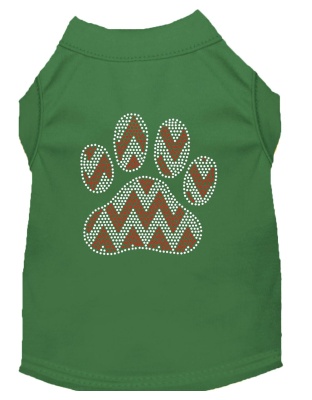Candy Cane Chevron Paw Rhinestone Dog Shirt Green Lg