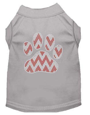 Candy Cane Chevron Paw Rhinestone Dog Shirt Grey Lg