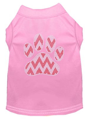 Candy Cane Chevron Paw Rhinestone Dog Shirt Light Pink Lg