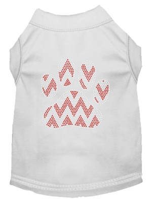 Candy Cane Chevron Paw Rhinestone Dog Shirt White Lg