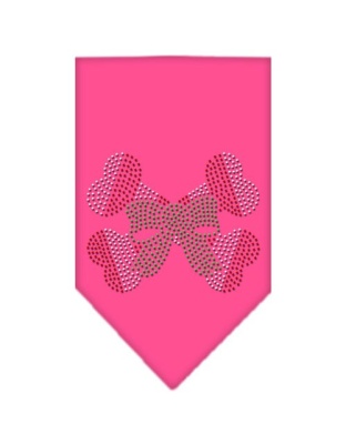 Candy Cane Crossbones Rhinestone Bandana Bright Pink Large