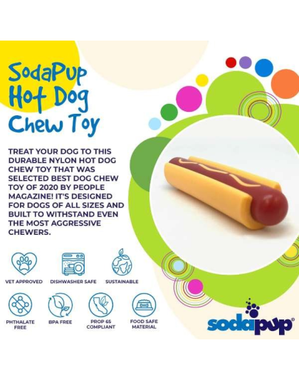 Yellow/Red - SP Hot Dog Ultra Durable Nylon Dog Chew Toy for Aggressive Chewers - OSFA