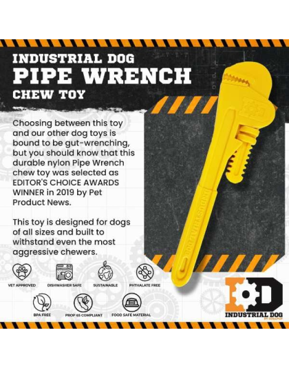 Yellow - ID Pipe Wrench  Ultra Durable Nylon Dog Chew Toy for Aggressive Chewers  - OSFA