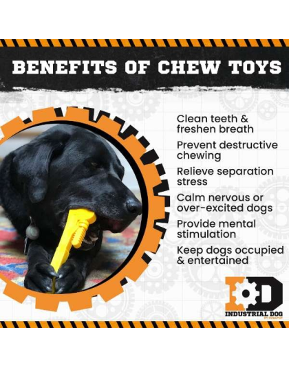 Yellow - ID Pipe Wrench  Ultra Durable Nylon Dog Chew Toy for Aggressive Chewers  - OSFA