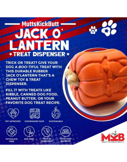 Orange - MKB Jack O' Lantern Durable Rubber Chew Toy & Treat Dispenser  - Large