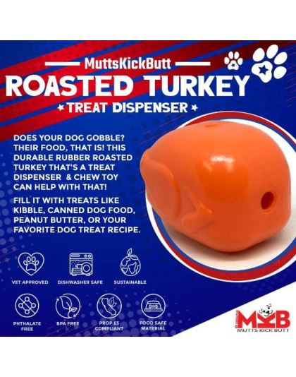 Orange - MKB Roasted Turkey Durable Rubber Chew Toy & Treat Dispenser  - Medium