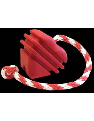 Red - MKB Heart on a String Ultra-Durable Durable Rubber Chew Toy, Reward Toy, Tug Toy, and Retrieving Toy - Large